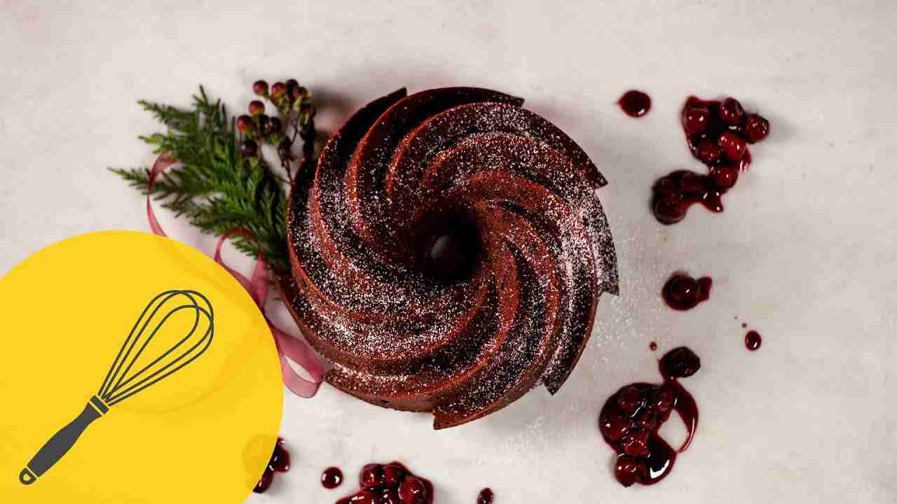Cherry Chocolate Rum Cake Recipe | Red Wine Cherry Sauce and Whipped Cream